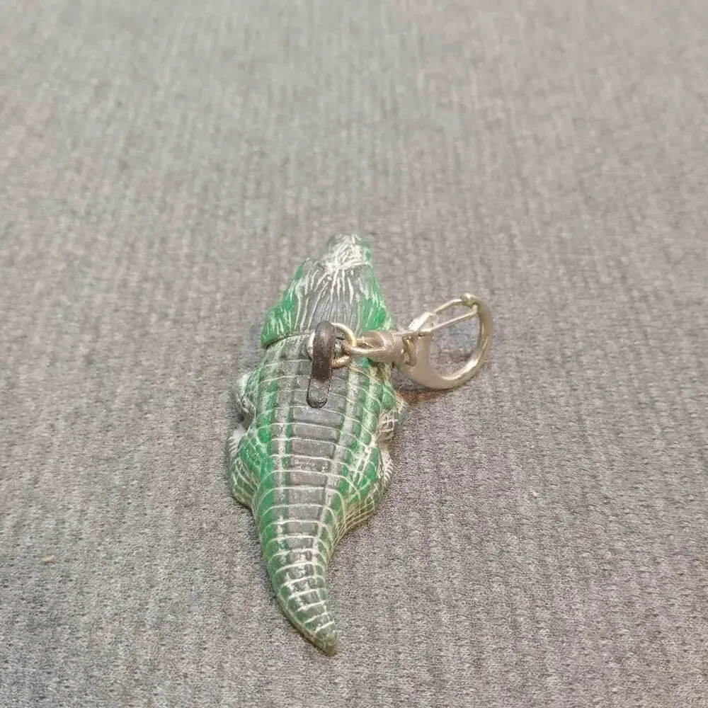 Vintage Alligator Crocodile Keychain Charm Green Yellow Collectible Toy